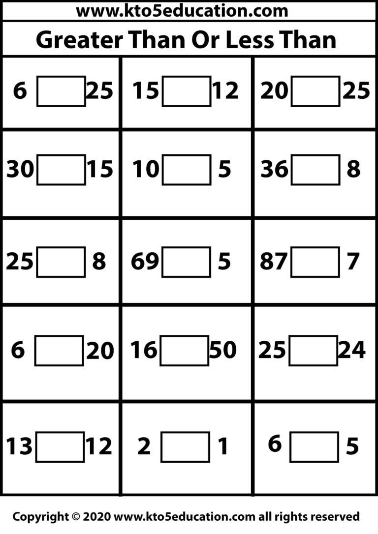 Write Less than or Grater than Worksheet Template 5