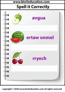 Spell it Correctly Fruit Worksheet Template