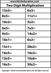 Two Digit Multiplication Worksheet 2