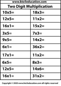 Two Digit Multiplication Worksheet 1 1