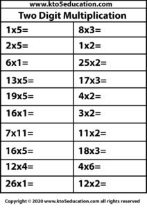 Two Digit Multiplication Worksheet 3