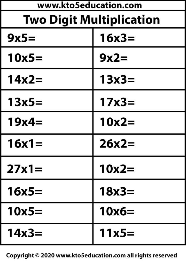 two digit multiplication worksheet 5 kto5education
