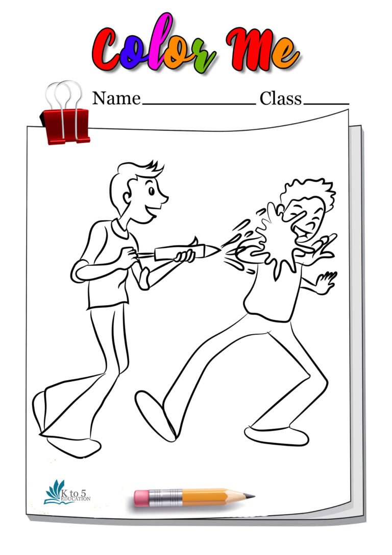 Two Kids Playing Holi Coloring Page