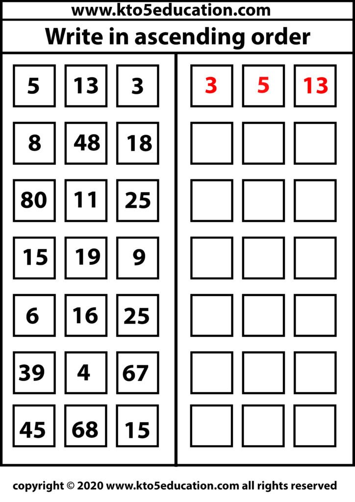 write in ascending order worksheet 2 kto5education