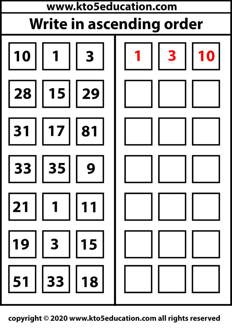 Write in ascending order Worksheet 3