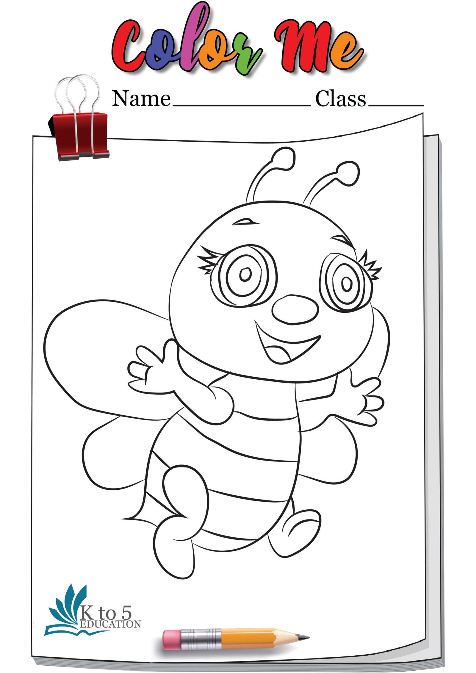 Happy Bee coloring page worksheet