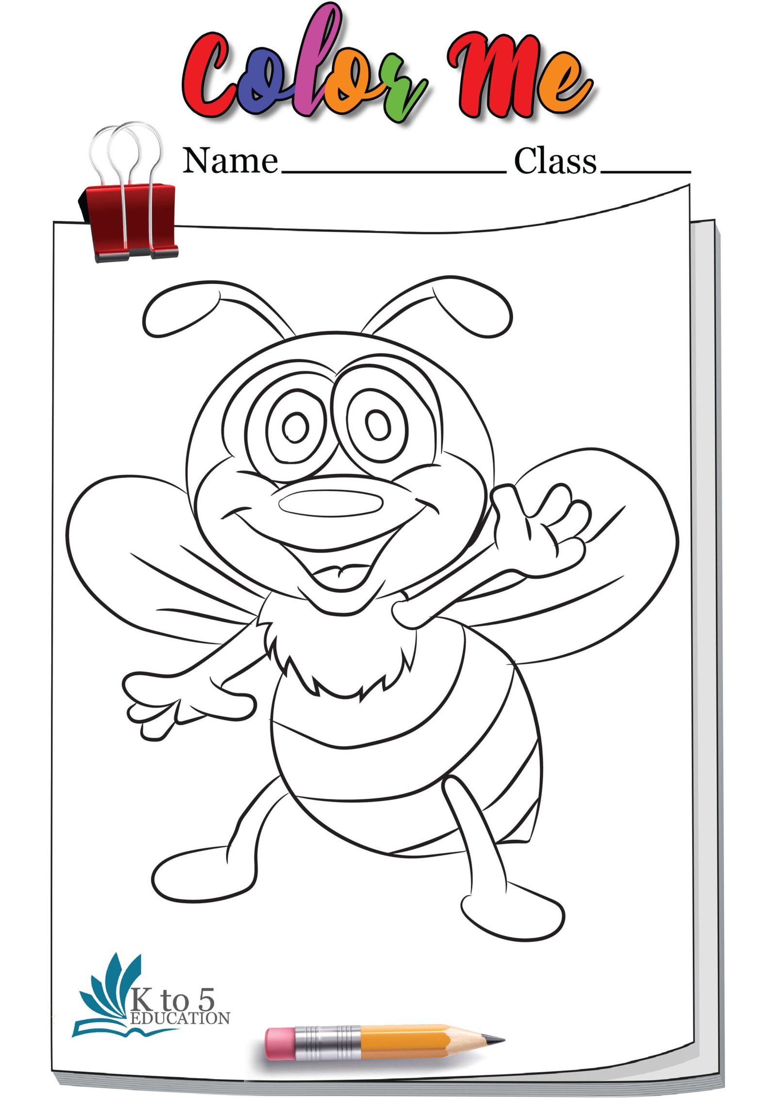 Cheerful bee coloring page workshee