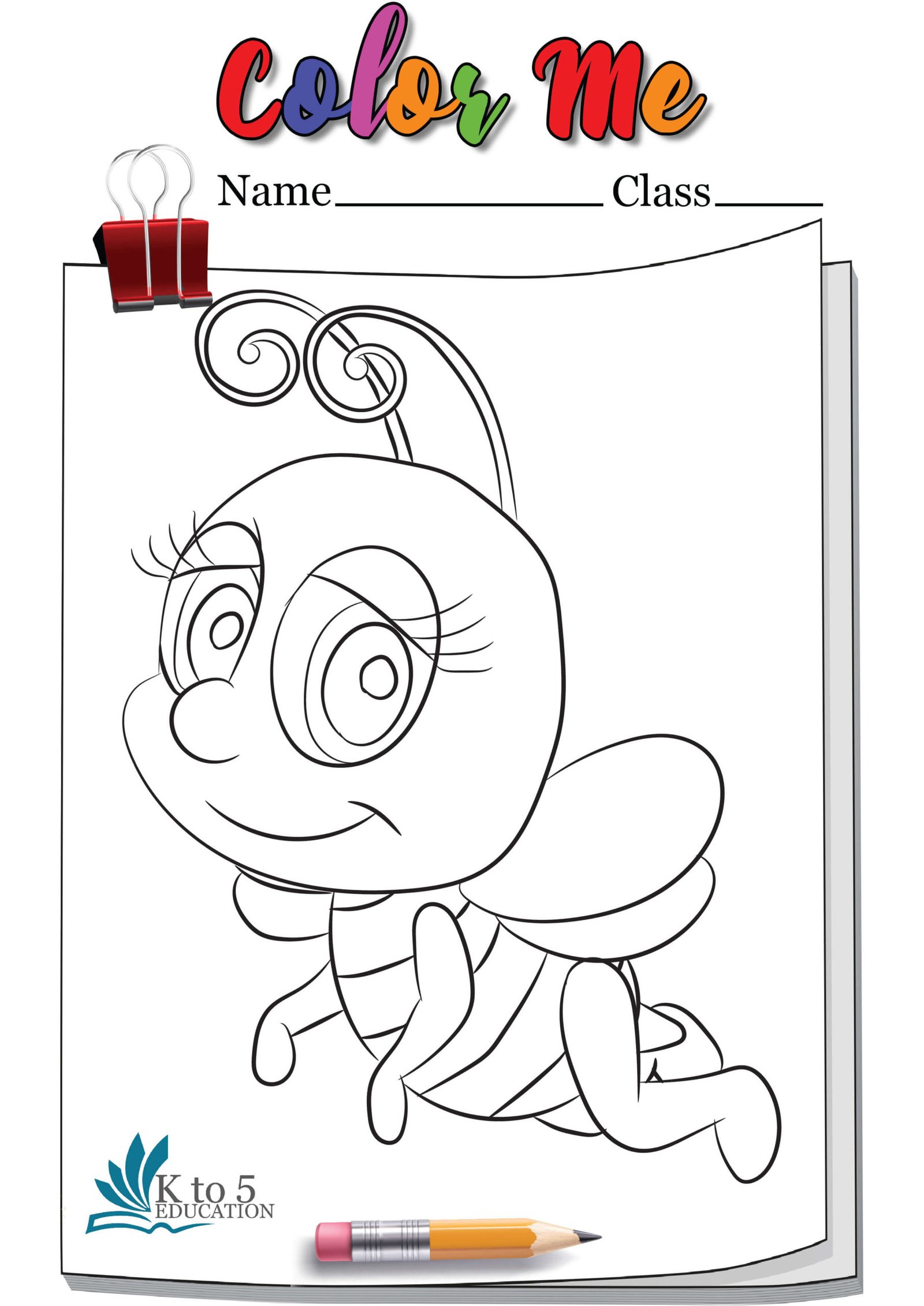 Happy flying bee coloring book worksheet