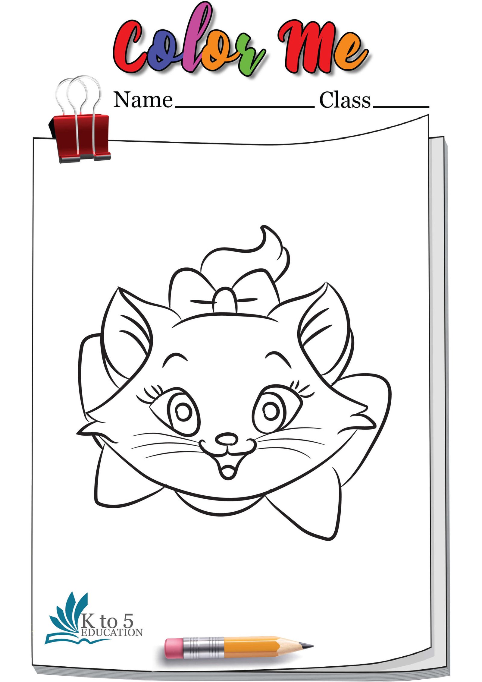 Cat smiling head coloring page worksheet