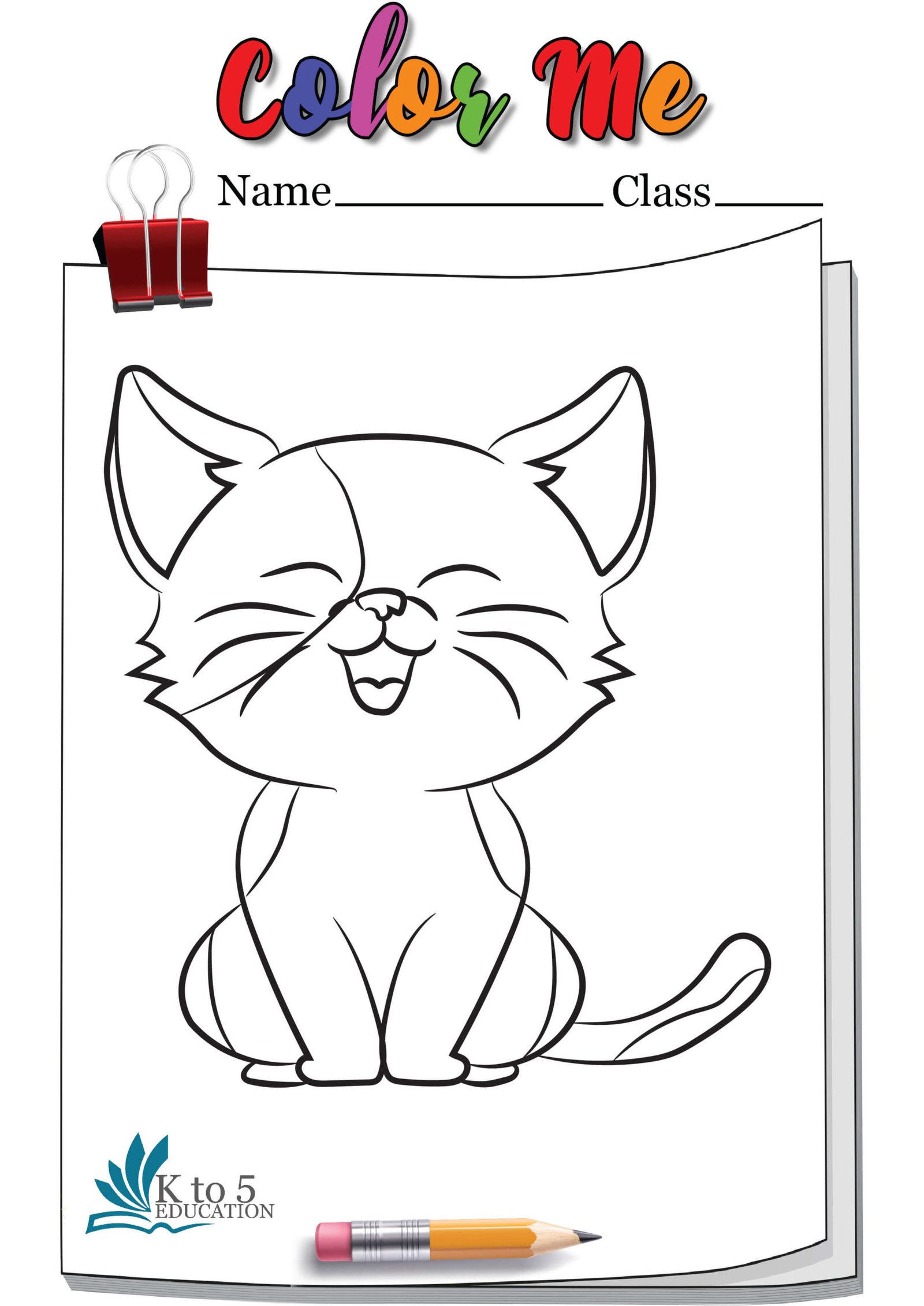 Cat Happy and Smiling coloring page worksheet