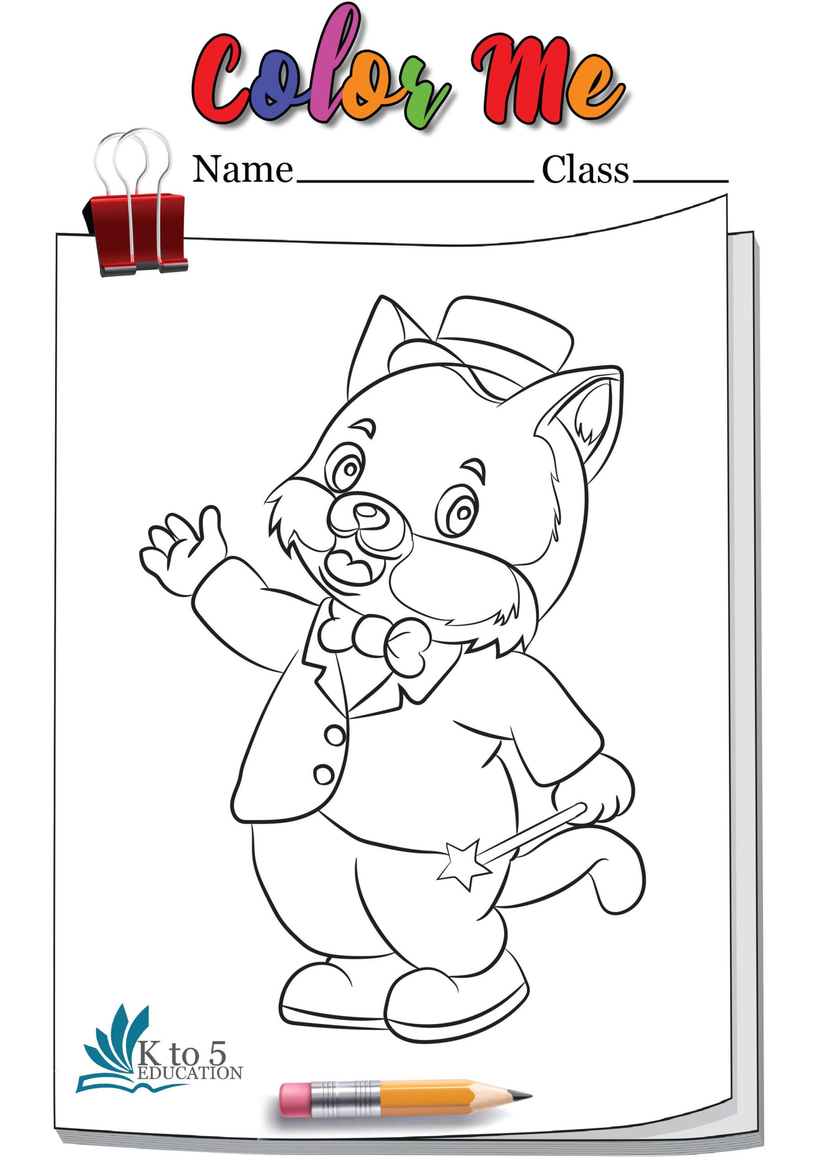 Happy Cat waving hand coloring page worksheet