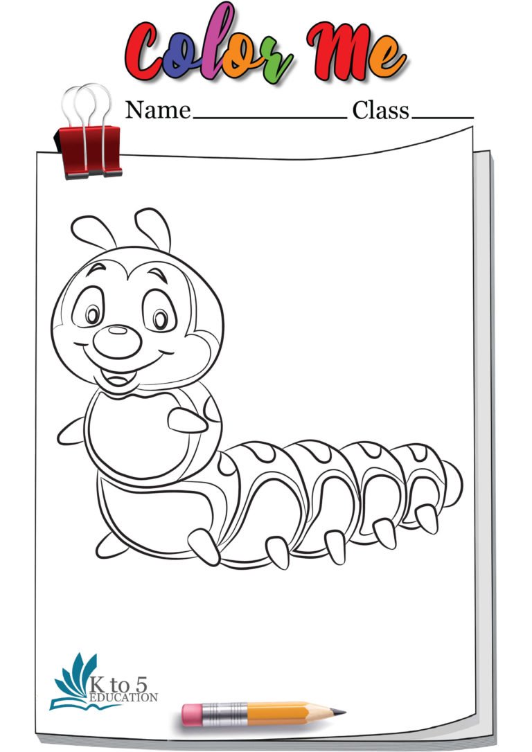 Caterpillar with big smile coloring page worksheet