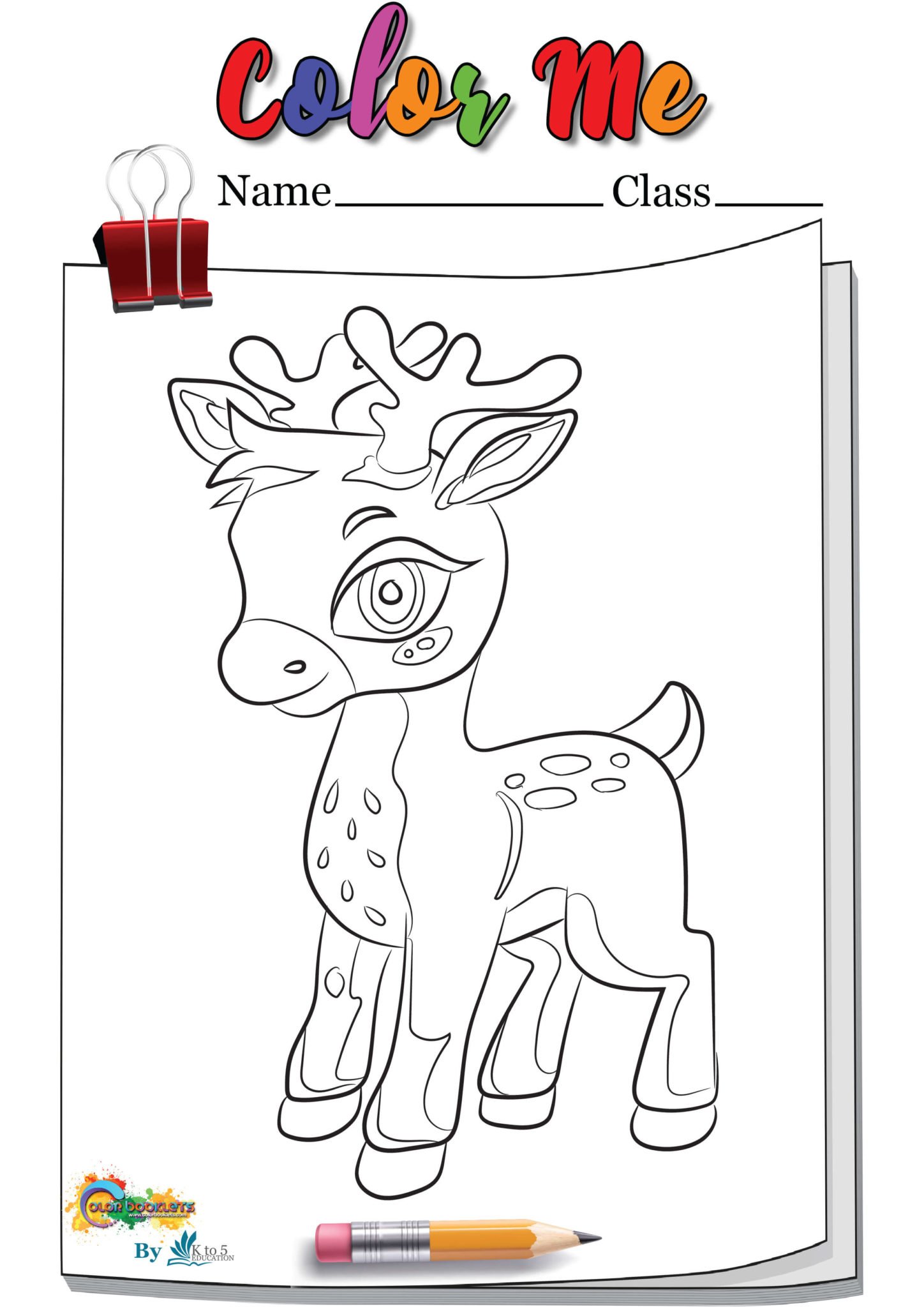 Deer standing coloring page worksheet | Free Printable