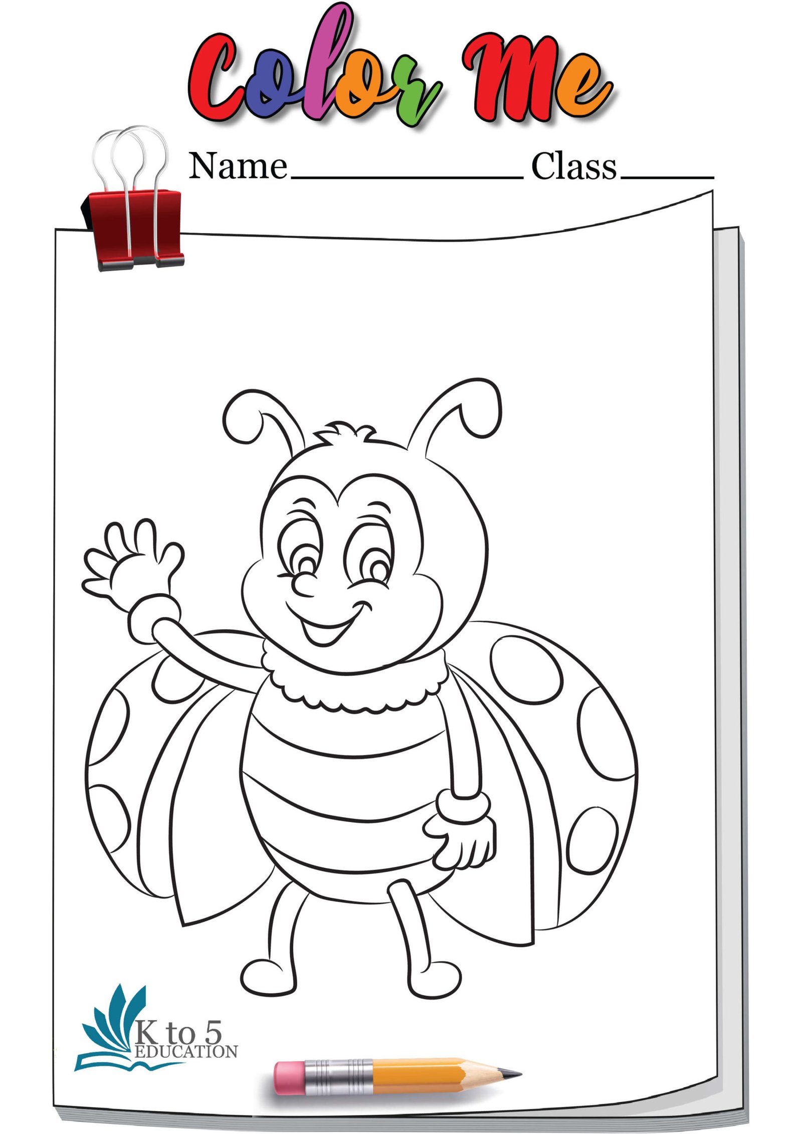Ladybug waving hand coloring page worksheet