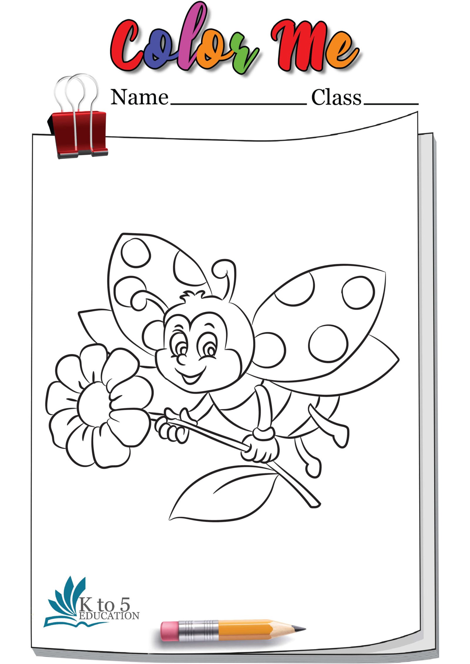 Ladybug Holding flower coloring page worksheet