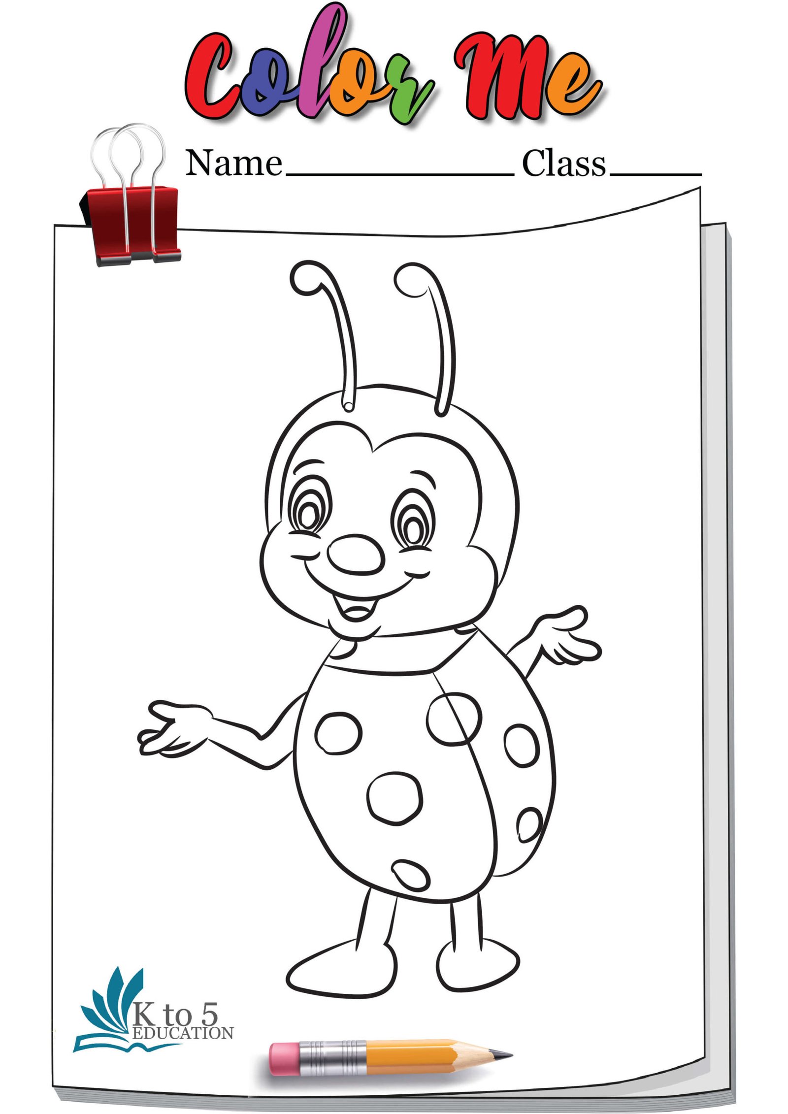 Ladybug wondering coloring page worksheet