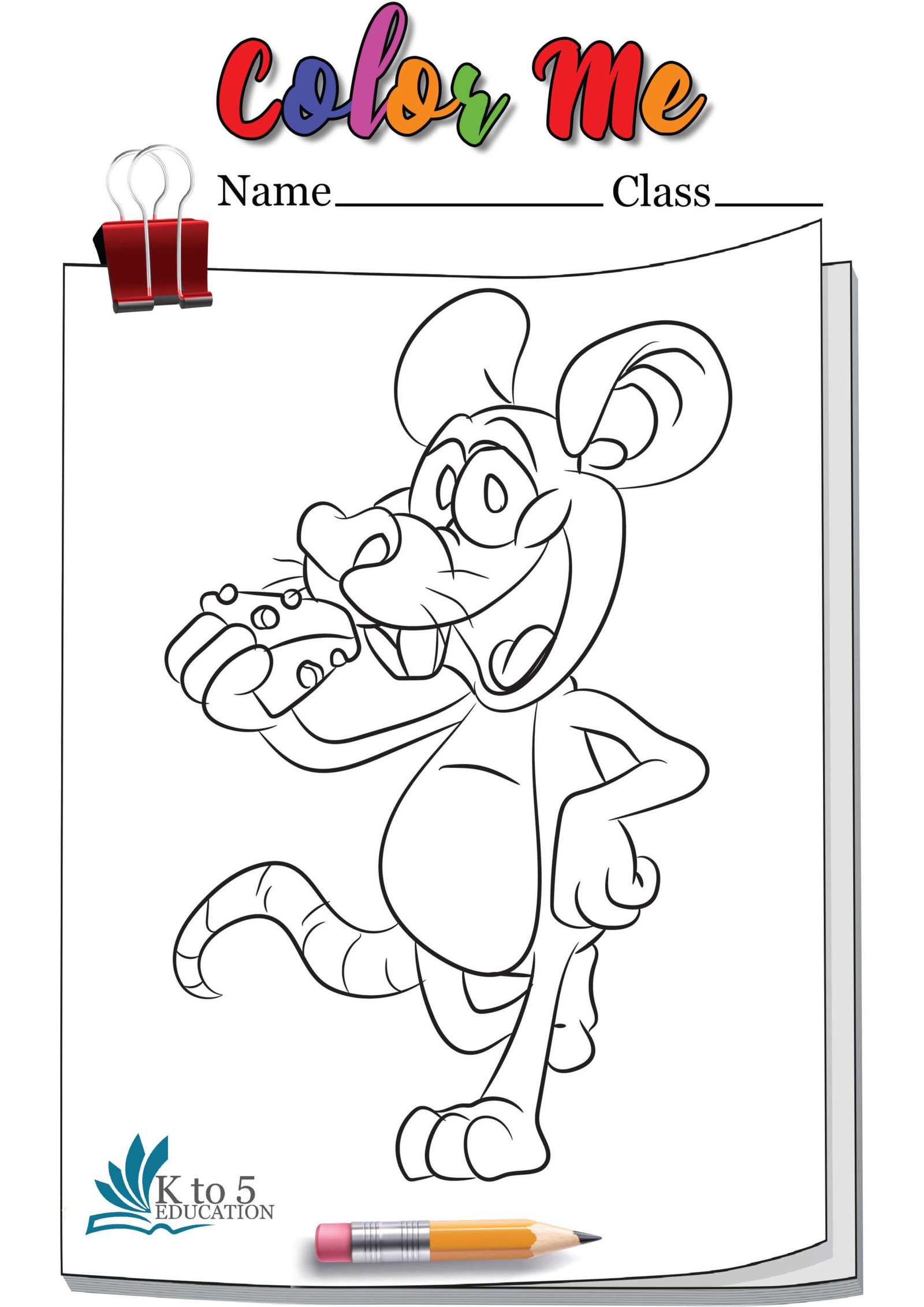 Happy Rat eating Cheese coloring Page worksheet
