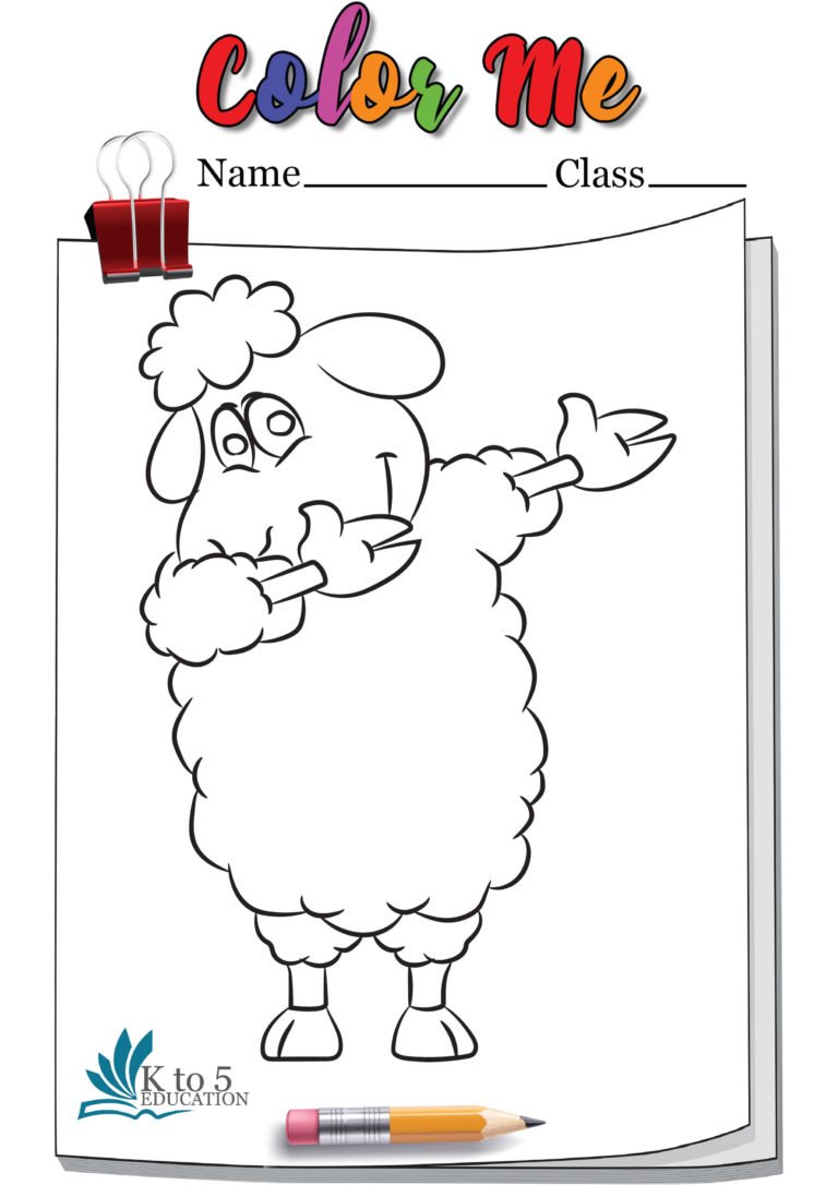 Smiling Sheep Showing way coloring page worksheet