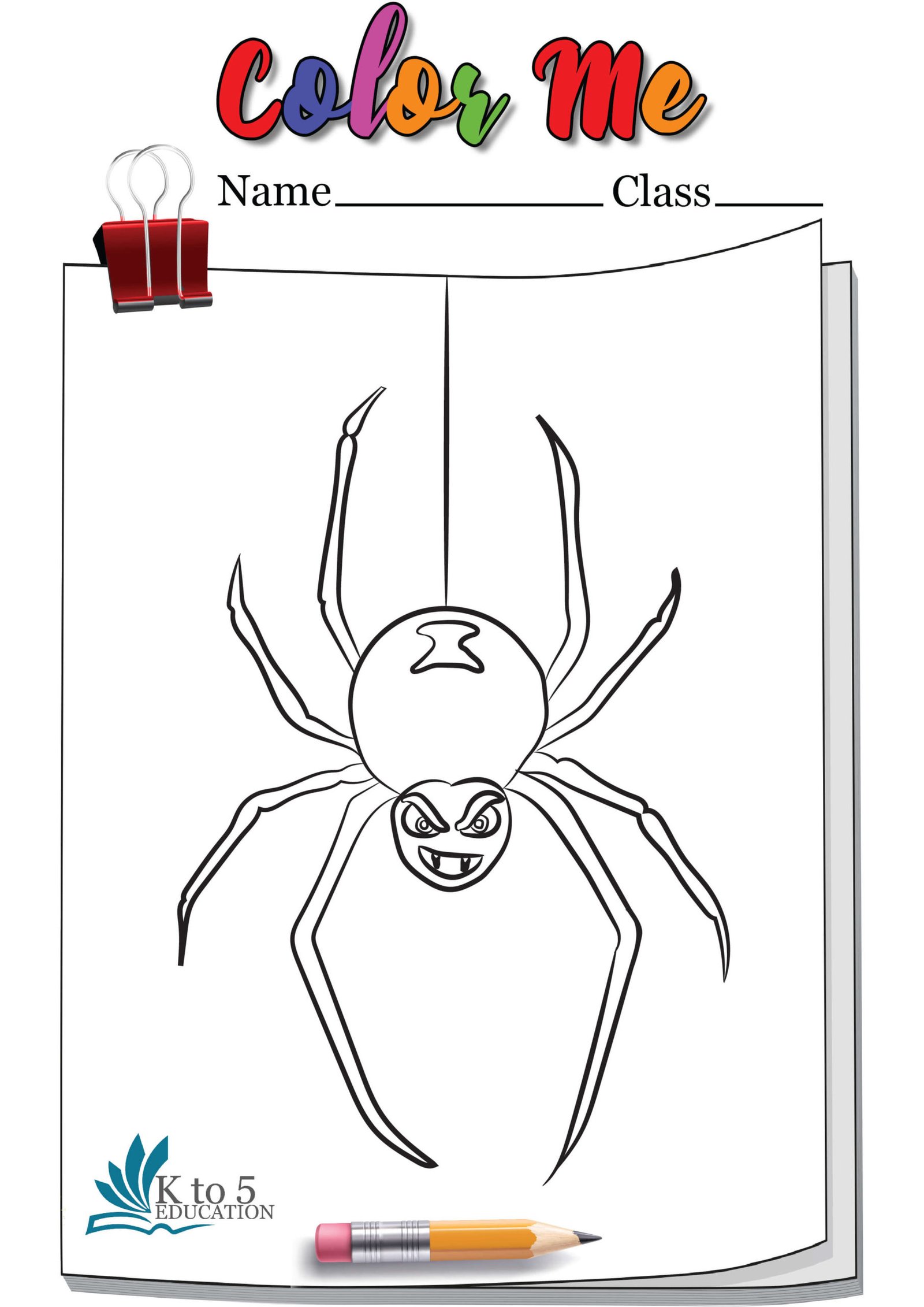 Scary Spider Hanging on web coloring page worksheet