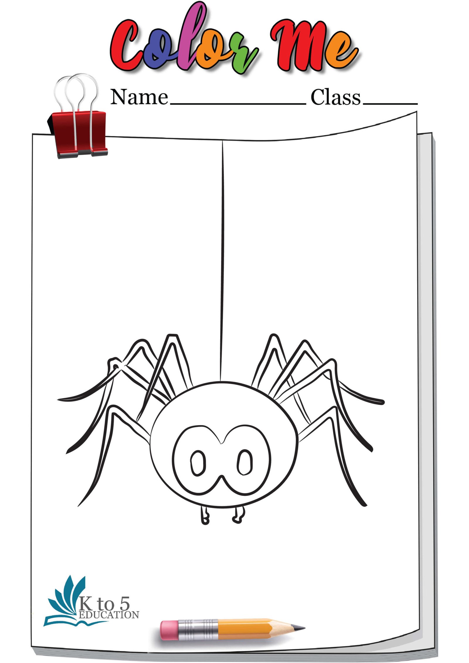Spider hanging with web coloring page worksheet