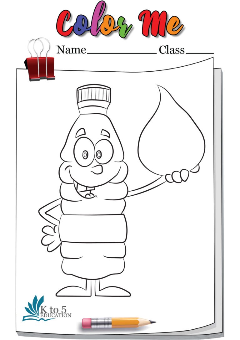 Bottle Holding water drop coloring page worksheet