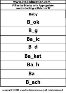 Fill in the Blanks With Appropriate Word Starting with Latter B Worksheets 2