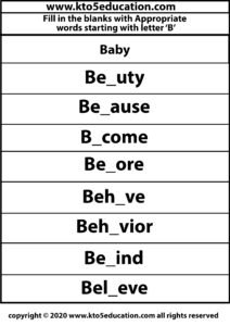 Fill in the Blanks With Appropriate Word Starting with Latter B Worksheets 3