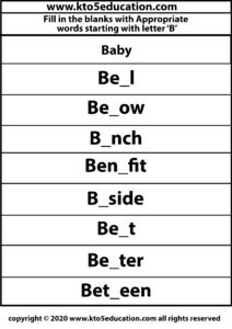 Fill in the Blanks With Appropriate Word Starting with Latter B Worksheets 3