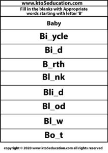 Fill in the Blanks With Appropriate Word Starting with Latter B Worksheets 5