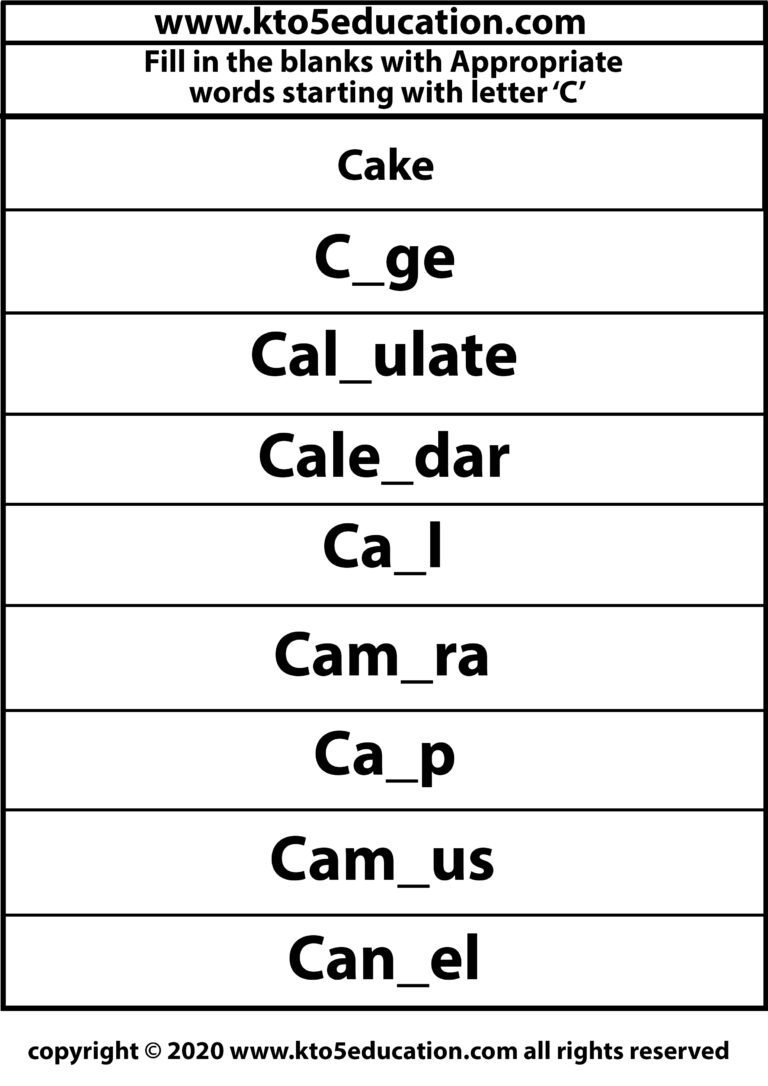 Fill in the Blanks With Appropriate Words Starting with Latter C