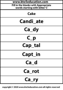 Fill in the Blanks With Appropriate Word Starting with Latter C Worksheets