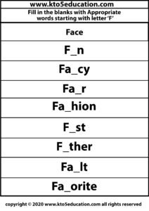 Fill in the Blanks With Appropriate Word Starting with Latter F Worksheets 2