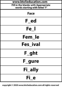Fill in the Blanks With Appropriate Word Starting with Latter F Worksheets 3
