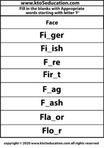 Fill in the Blanks With Appropriate Word Starting with Latter F Worksheets 4