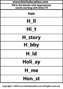 Fill in the Blanks With Appropriate Words Starting with Latter H Worksheets 4