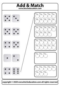 Add & Match Dice Addition – Apple – Add and Match – One Worksheet