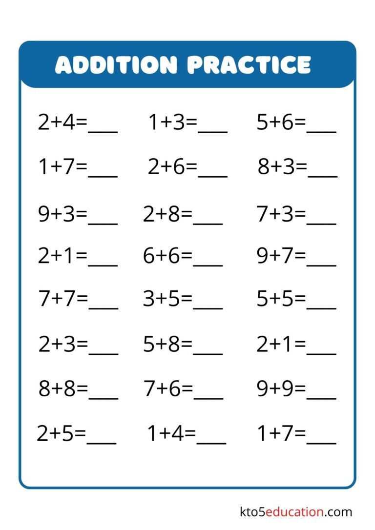 Free Addition Math Facts Practice Worksheets