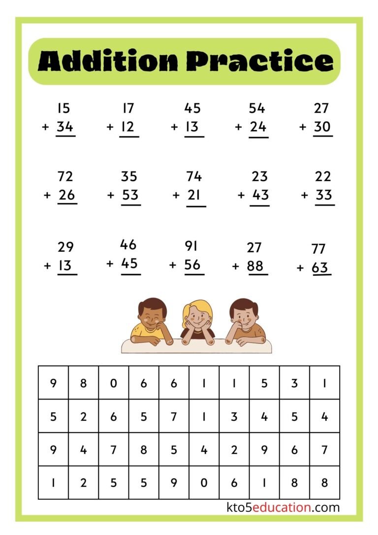 Free Addition Practice Worksheets First Grade