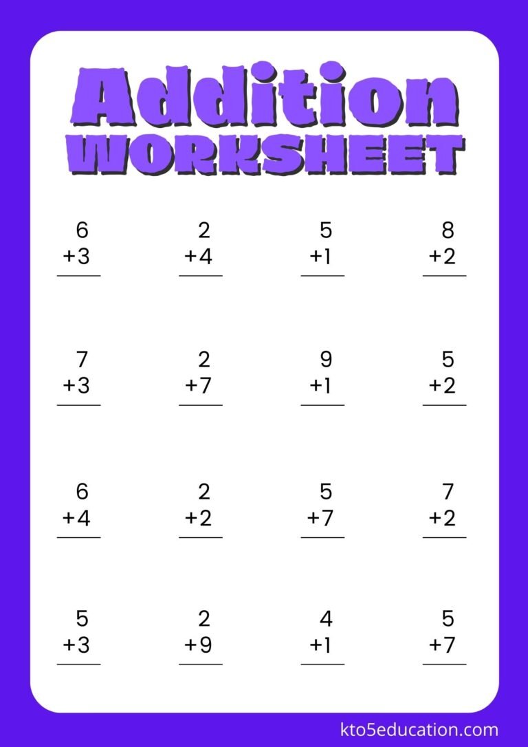 Free Addition Practice Worksheets For Kindergarten