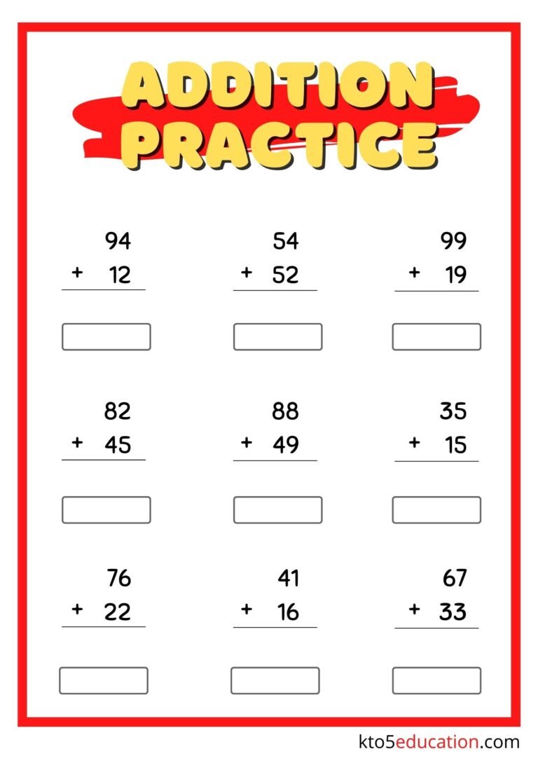 Free Addition Practice Worksheets Kindergarten