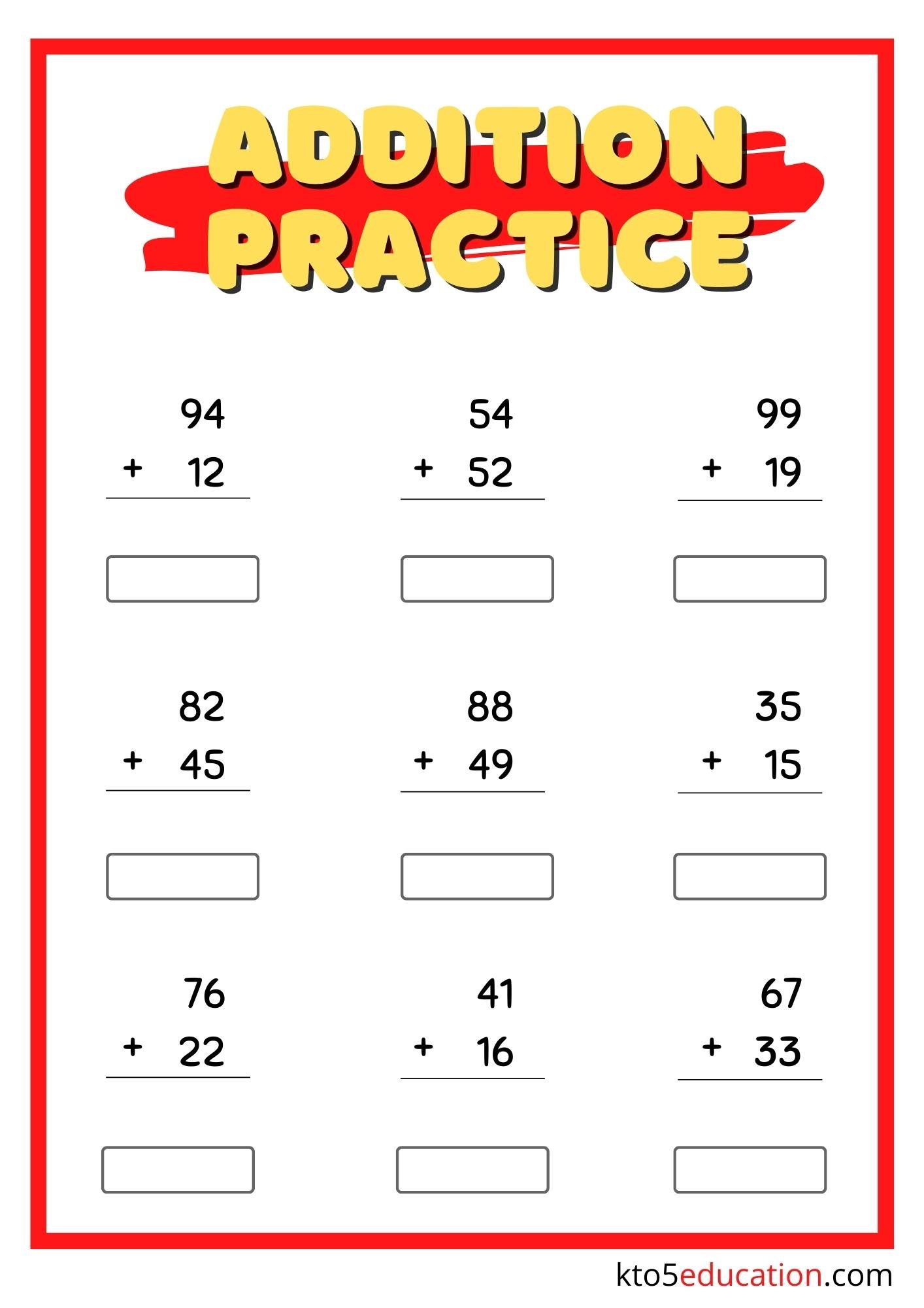 Addition Practice Worksheets Kindergarten