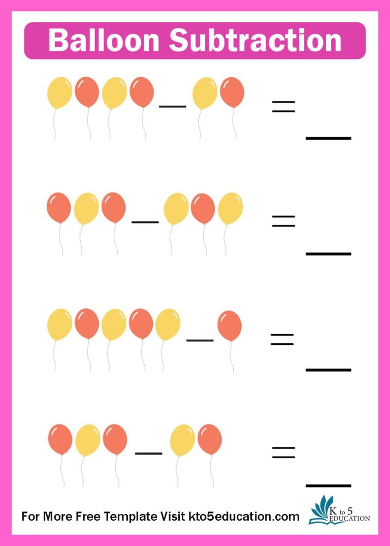 Ballon Subtraction Worksheet