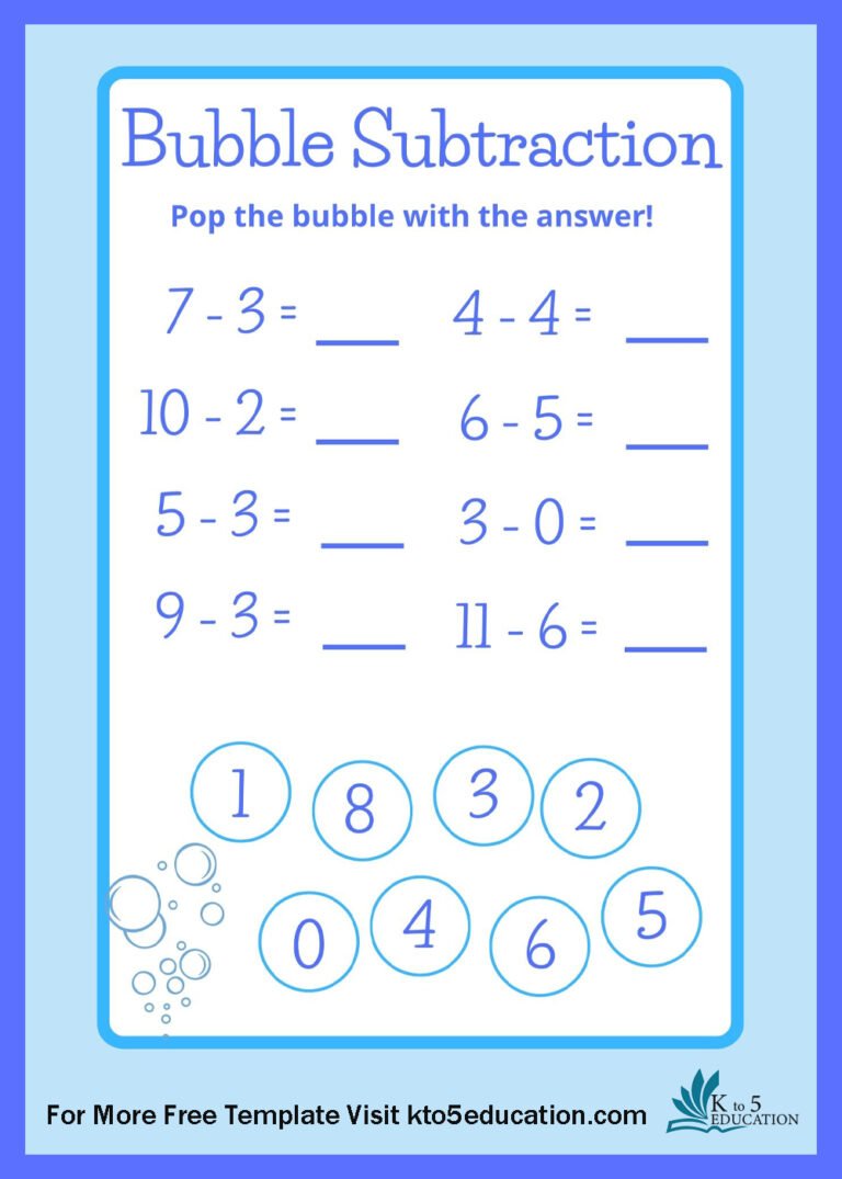 Free Bubble Substraction worksheet