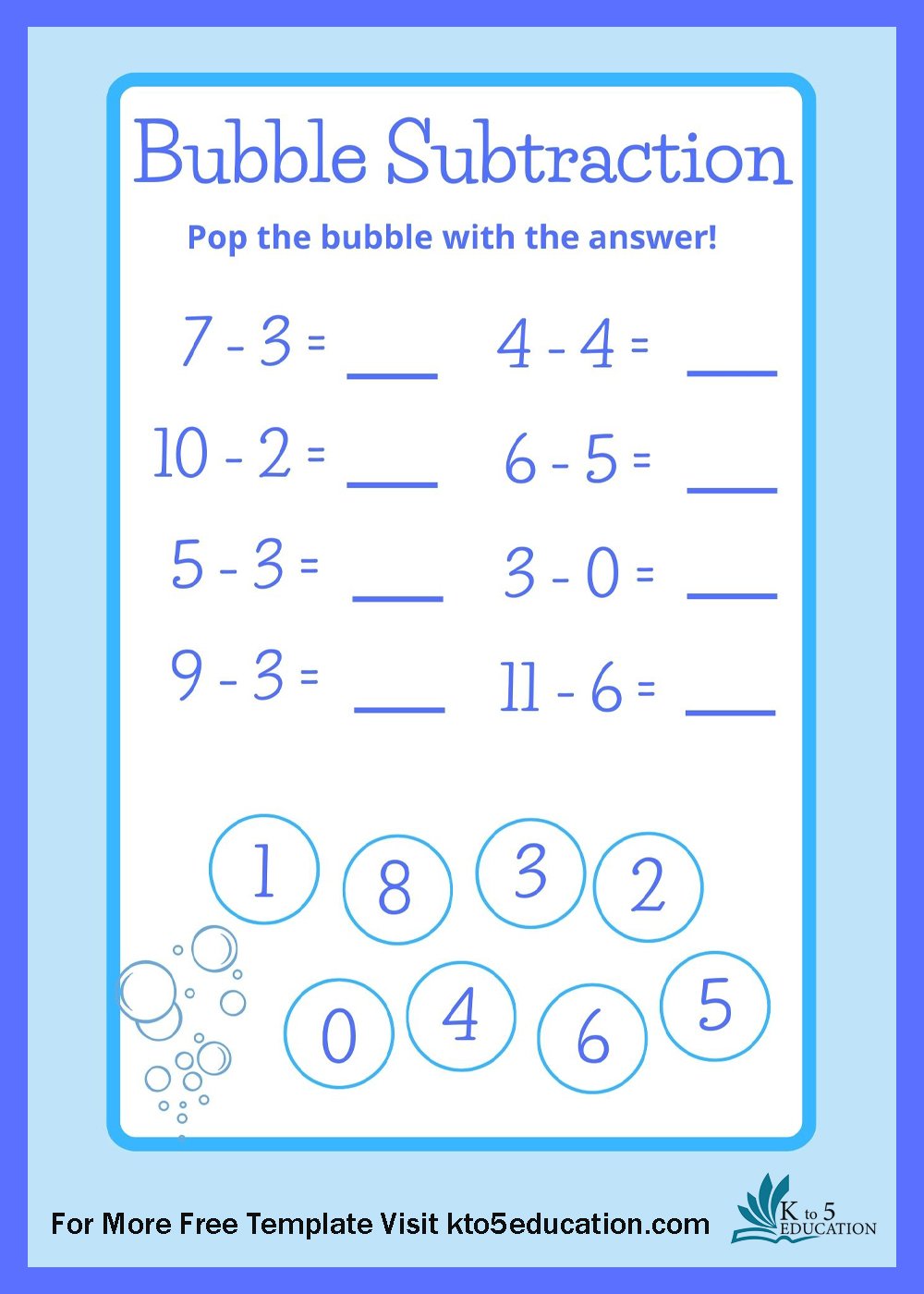 Bubble Substraction Worksheet