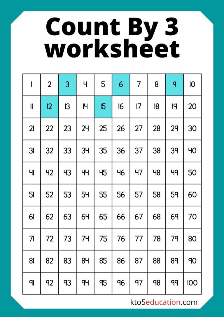 Free Count By 3 Worksheet