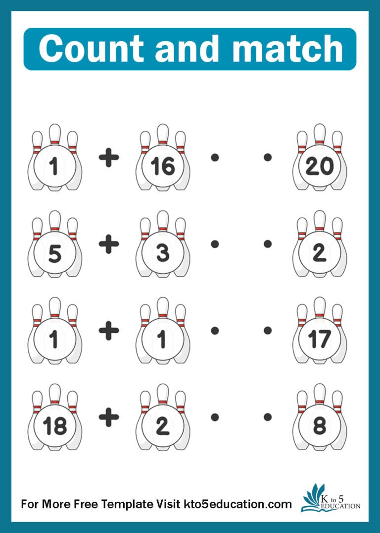 Free Count and match the number of bowling pin worksheet