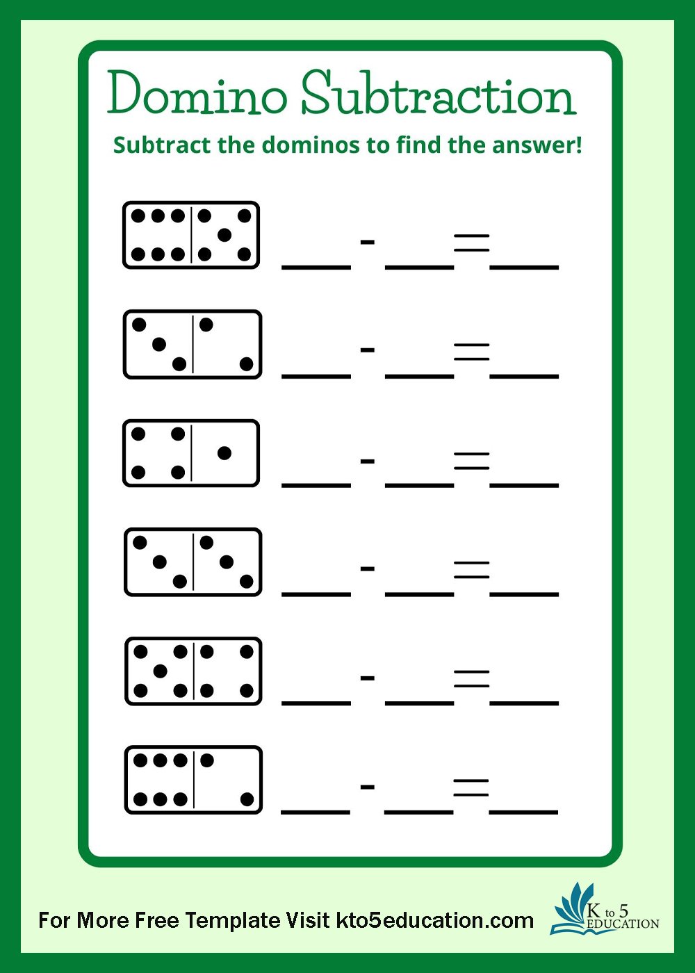 Domino Substraction Worksheet