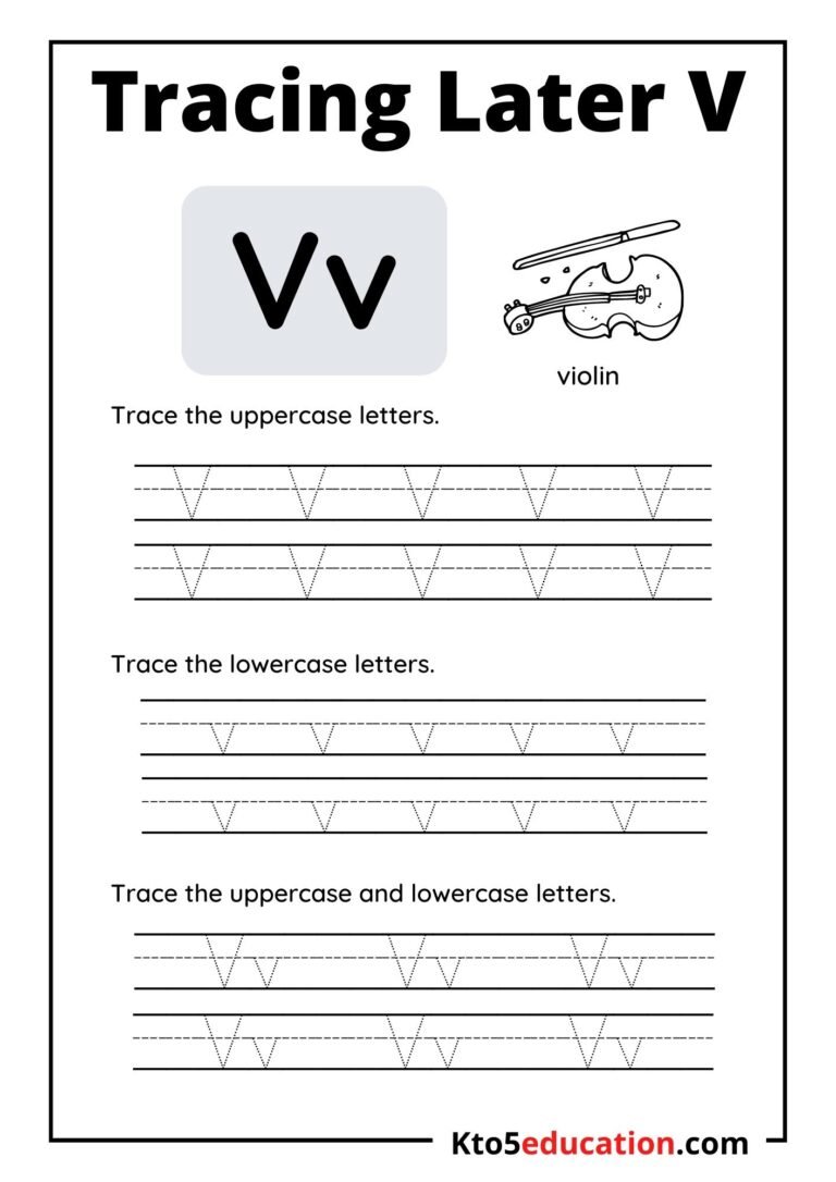 Free Printable Tracing Latter V worksheet