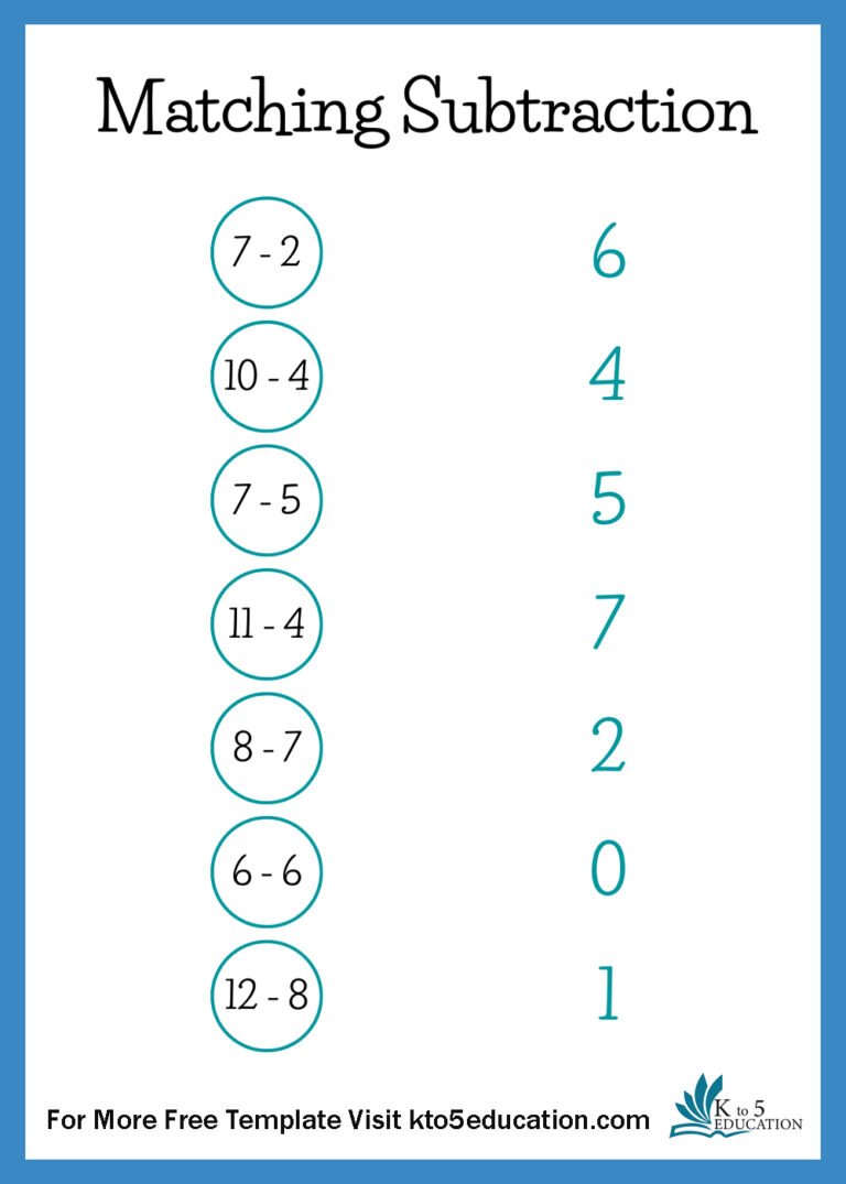 Free Matching Subtraction Worksheet