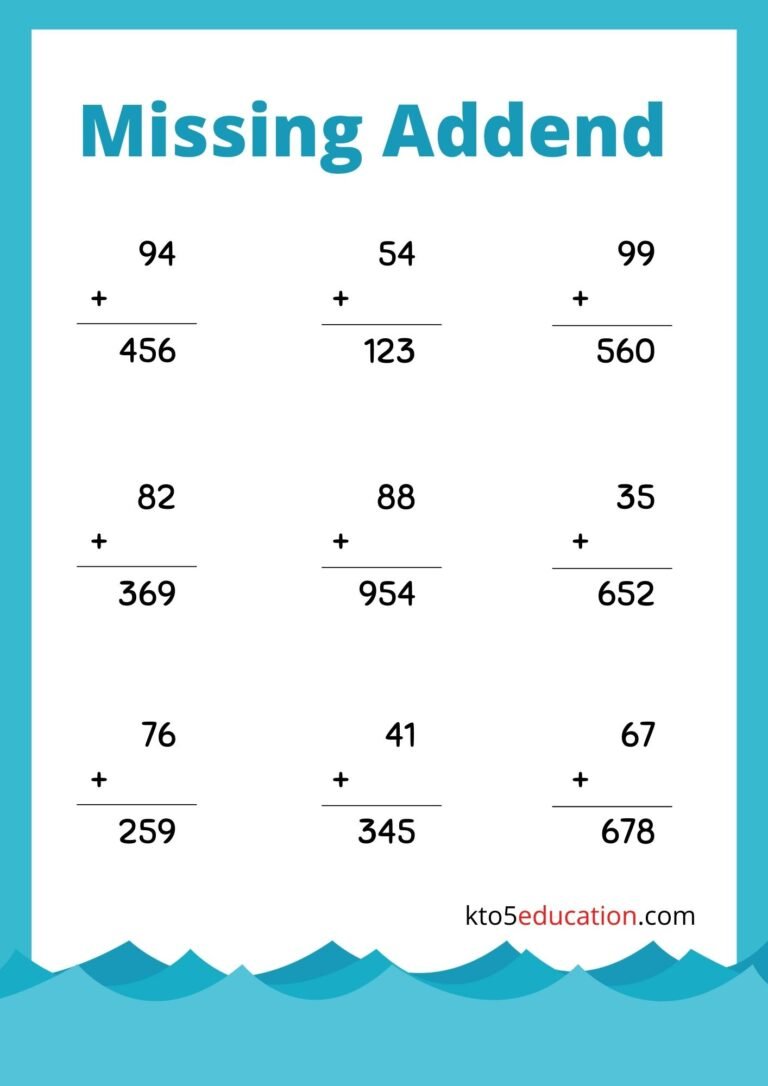 Free Missing Addends First Grade Worksheets